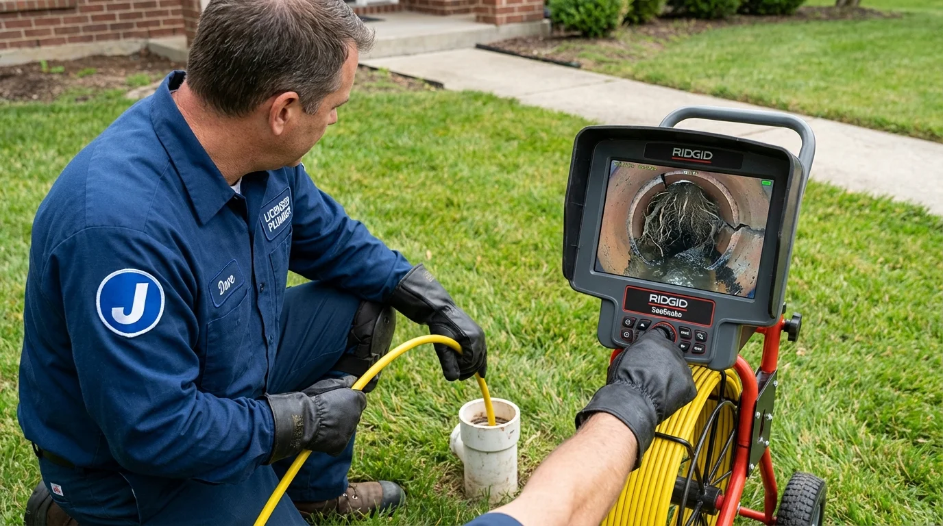 Sewer camera inspection being performed by Johns Plumbing LLC in Geneva